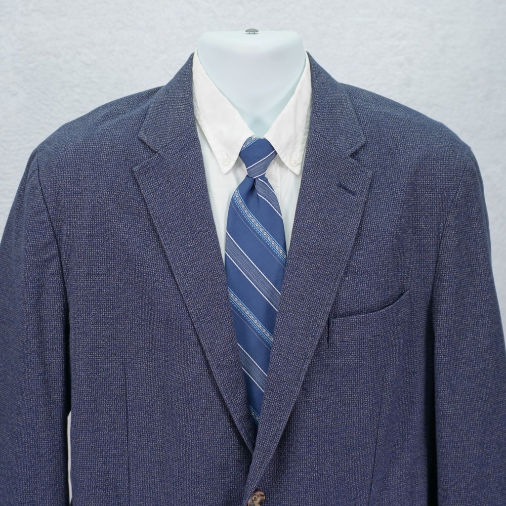 Joseph Abboud Cotton Spandex Blue W/ Gray Spec Knit Sport Coat 44R 2XL Unconstru
